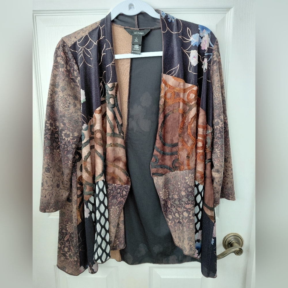 Ali Miles Patchwork Open Front Cardigan Petite La… - image 1